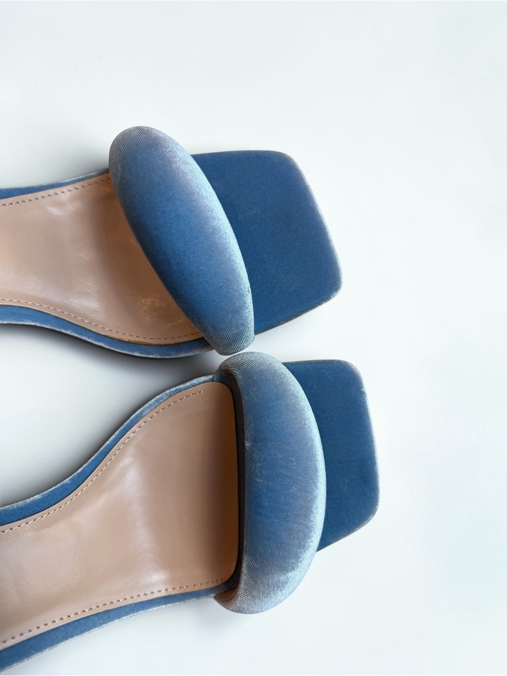 Steve Madden Powder Blue Velvet Ankle-Strap Stiletto Sandals - Picture 10 of 14